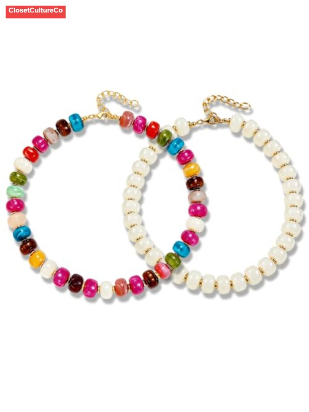 2PCS Resin Chunky Beaded Necklace Set Boho Beach Jewelry for Women